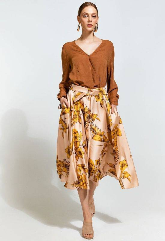 Access Fashion Gold Fern Pattern Skirt - Your Style Your Story