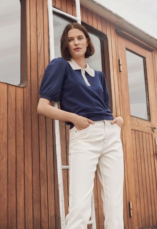 Moss Copenhagen Short Sleeve Navy Knit Your Style Your Story