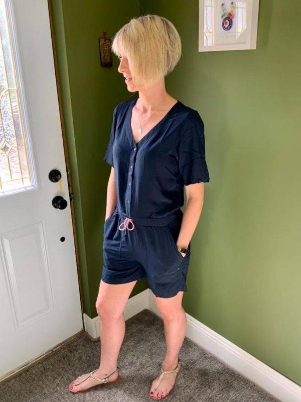 Navy blue short jumpsuit sales