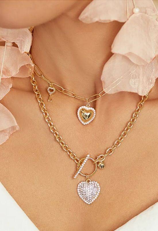 T-bar Crystal Heart Gold Necklace - Your Style Your Story