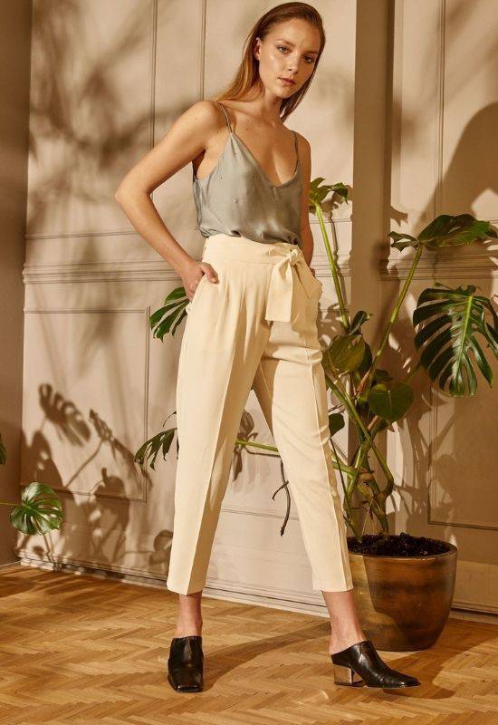 Access Fashion High Waisted Beige Straight Trousers - Your Style Your Story