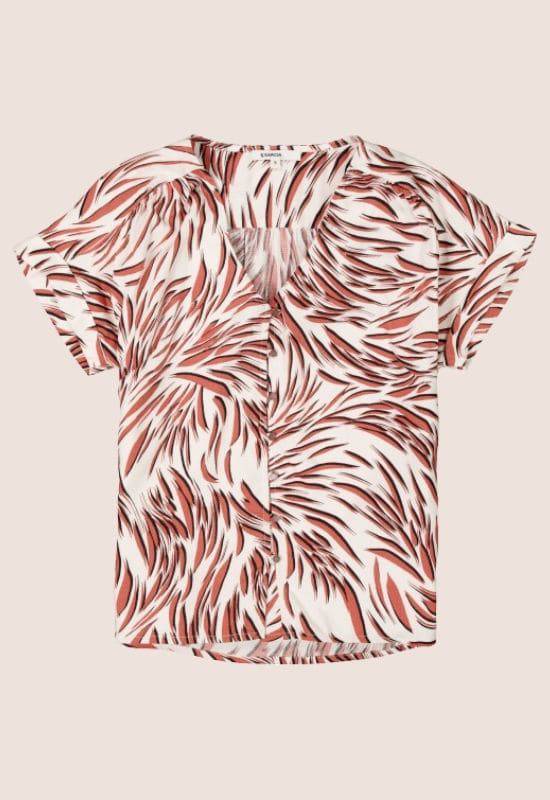 Garcia White Short-Sleeved Blouse in Red Print - Your Style Your Story