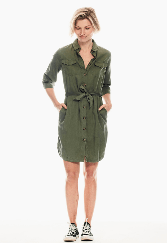 Garcia Army Green Dress with Front Buttons Your Style Your Story