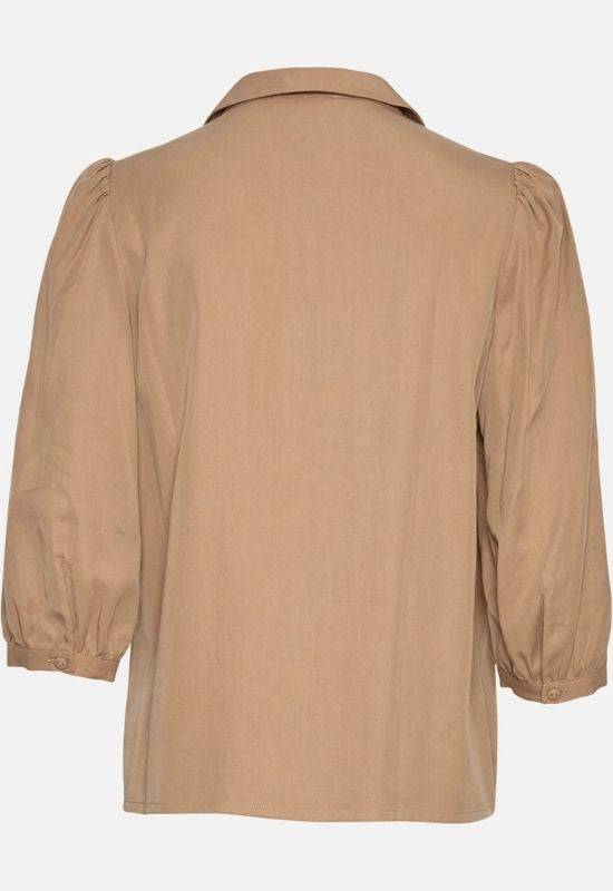 Moss Copenhagen Beige Shirt with Puff Sleeves - Your Style Your Story