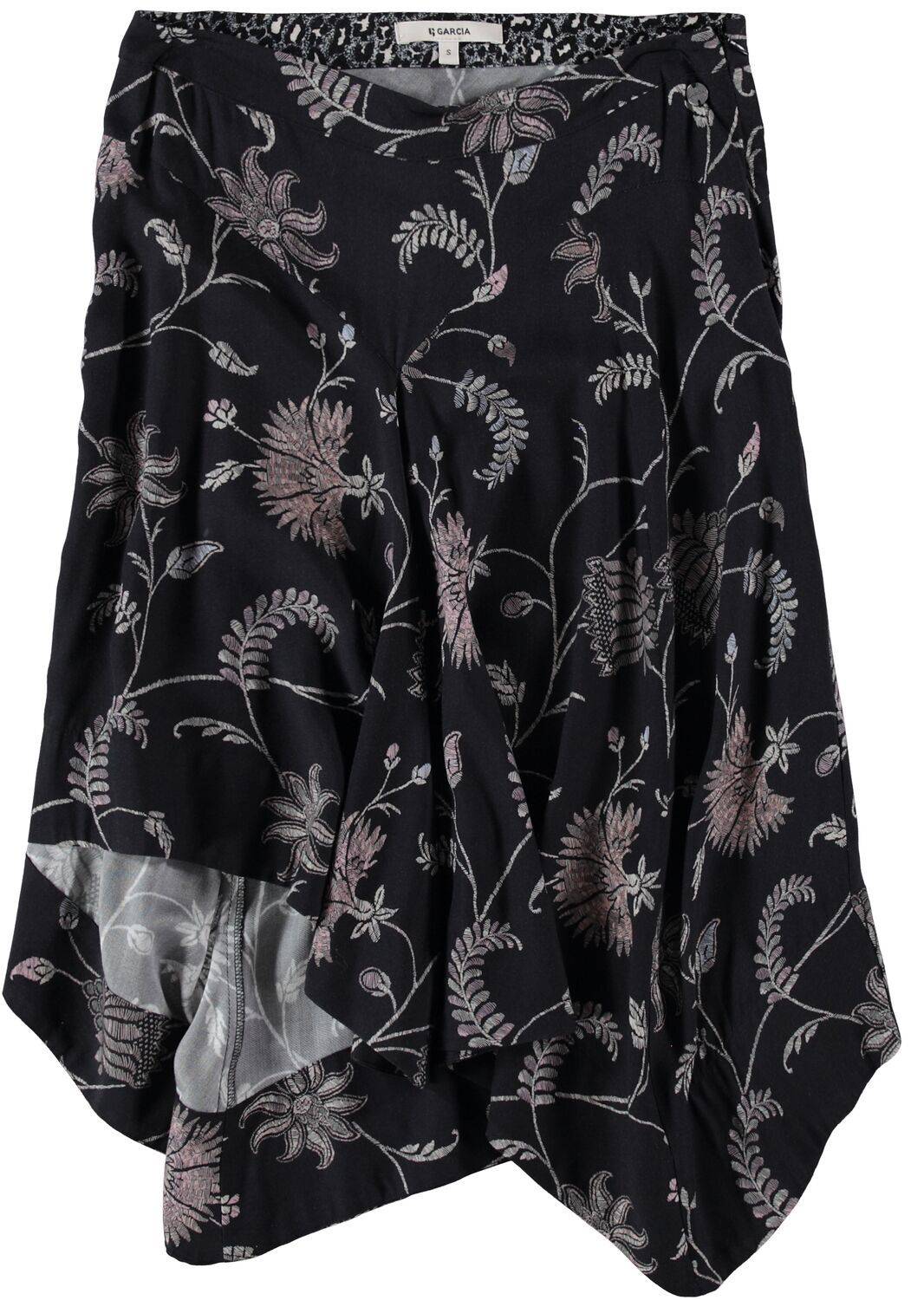 Asymmetrical Black Garcia Skirt with Allover Print - Your Style Your Story