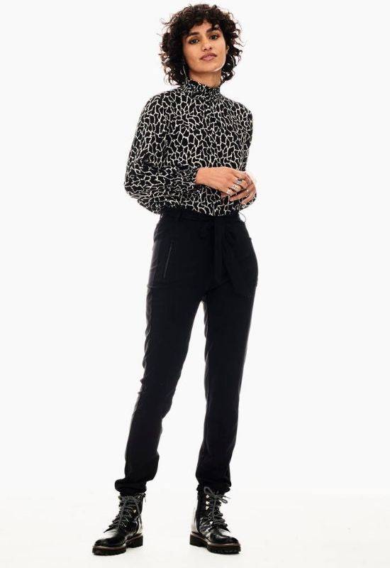 Garcia Black Blouse with Giraffe Print & Turtleneck - Your Style Your Story