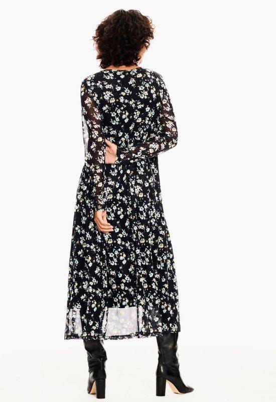 Garcia long black dress with allover flower print - Your Style Your Story