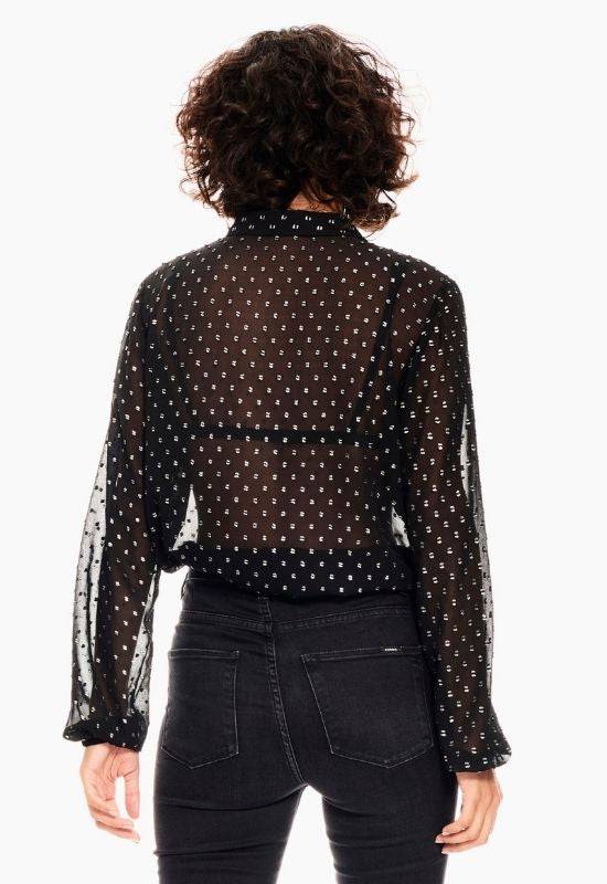 Garcia black mesh shirt with allover print - Your Style Your Story