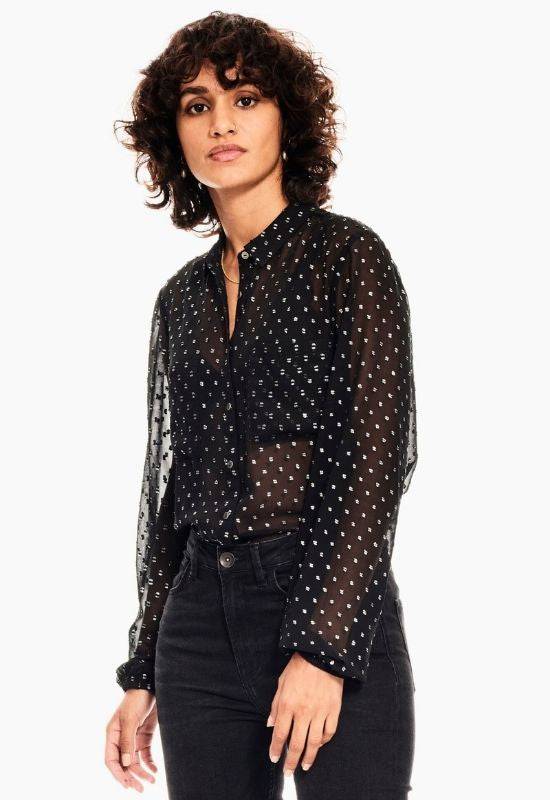 Garcia black mesh shirt with allover print - Your Style Your Story