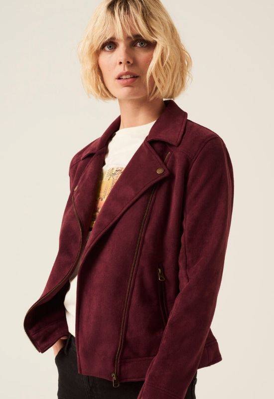 Garcia Burgundy Suedine Biker Jacket Your Style Your Story
