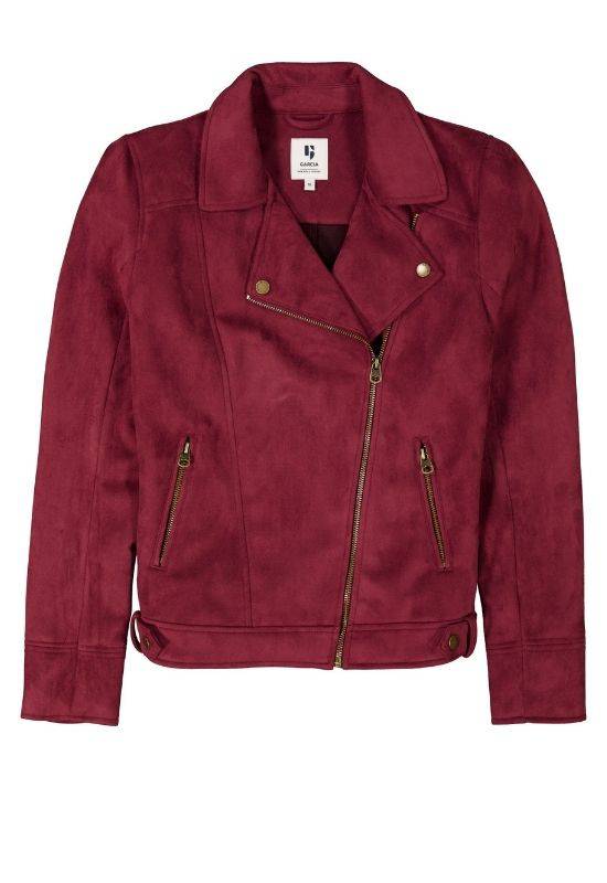 Burgundy faux suede biker jacket sales