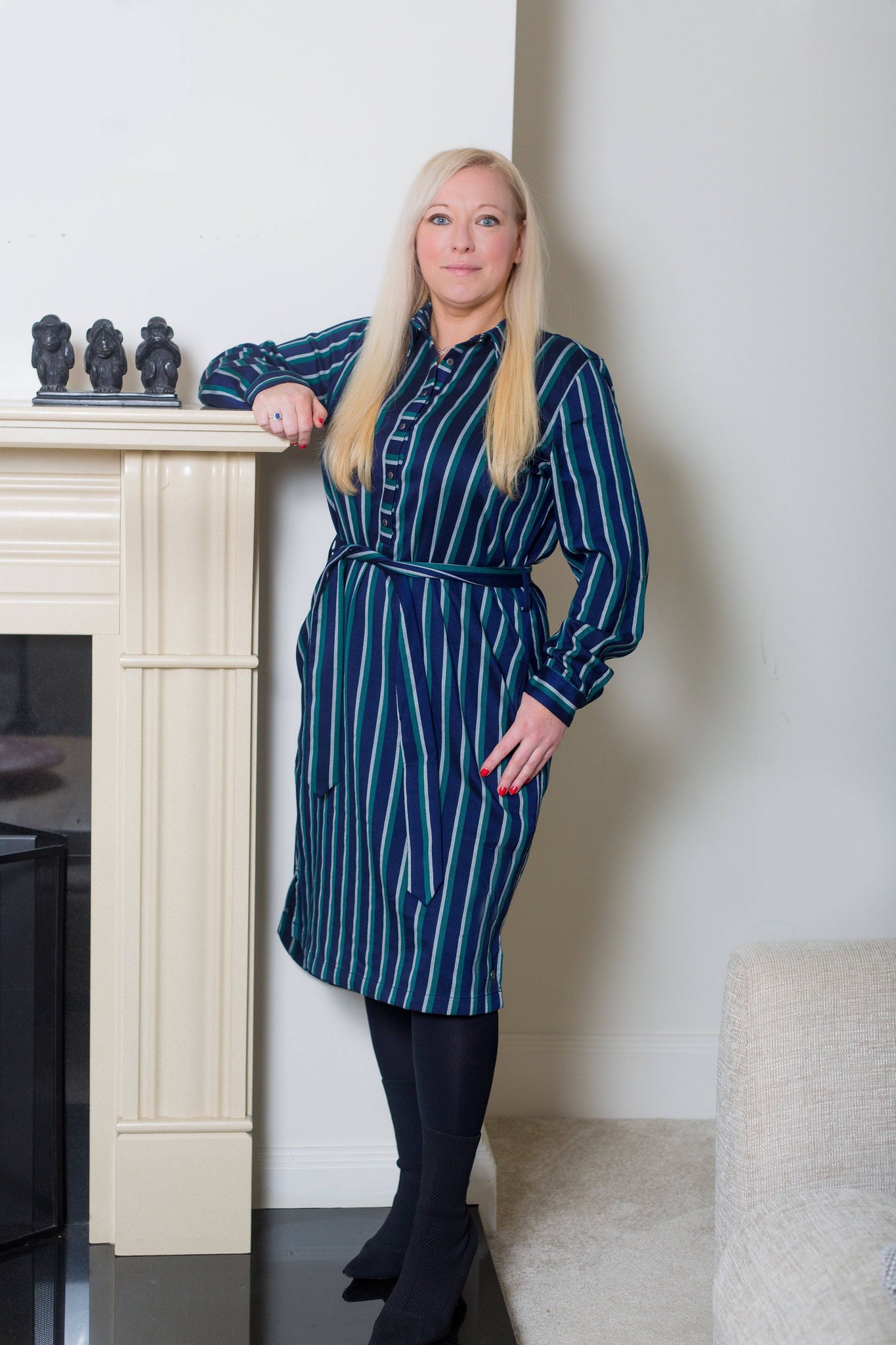 Dark blue Garcia dress with Green Stripes - Your Style Your Story