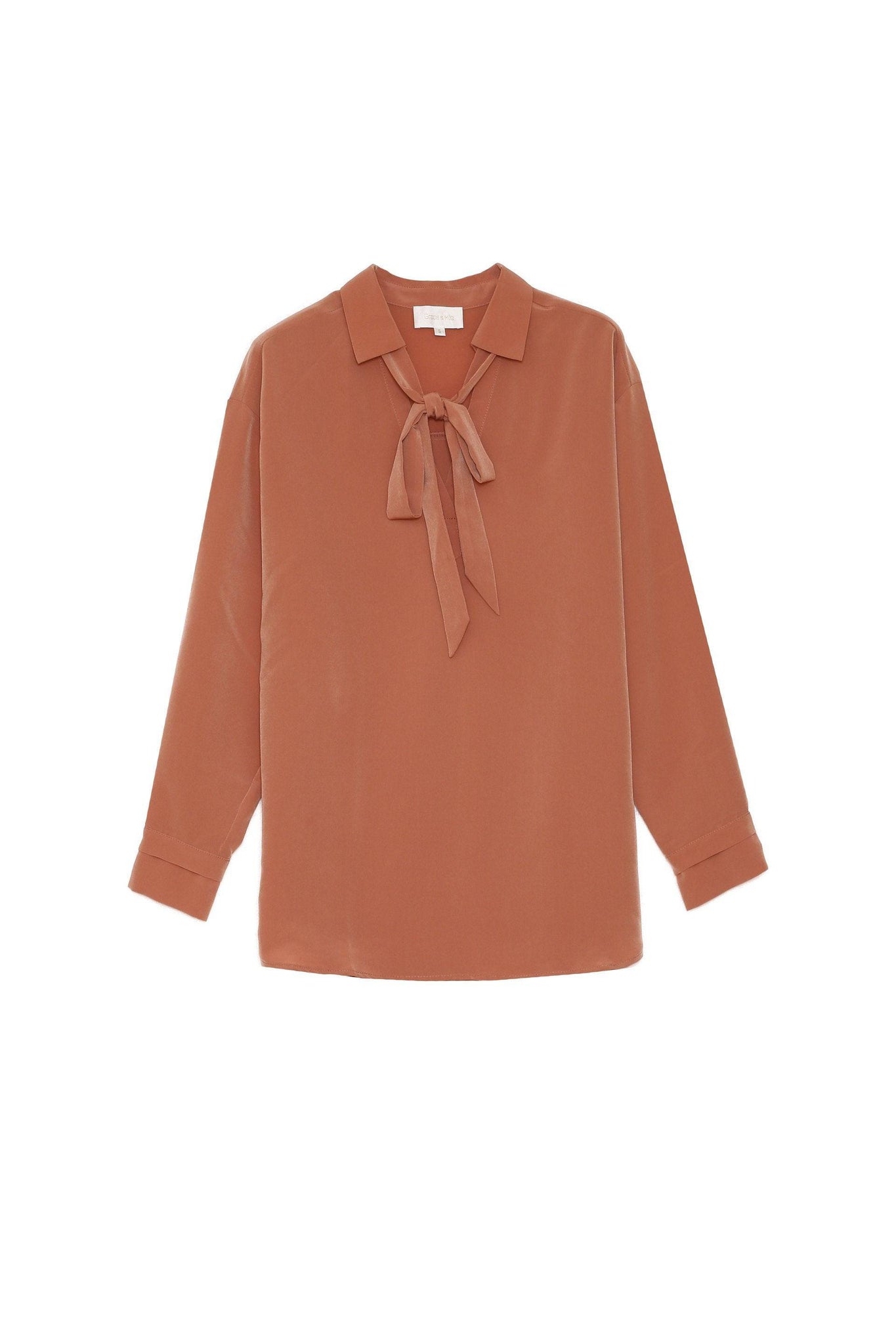 Grace & Mila Long-sleeved Rose Blouse with a lavaliere collar - Your Style Your Story