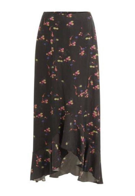 Coster Copenhagen Long Black Skirt in Carp Print with Ruffles - Your Style Your Story