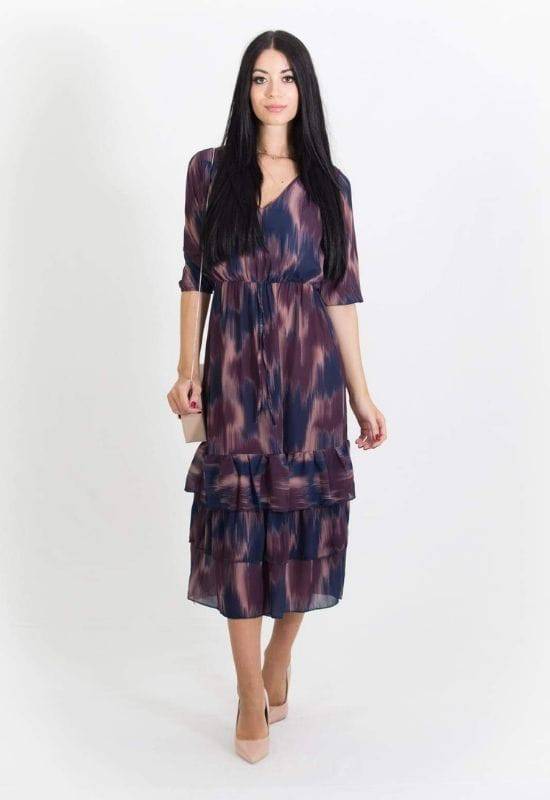 Kate & Pippa Midi Dress in Purple and Navy Print - Your Style Your Story