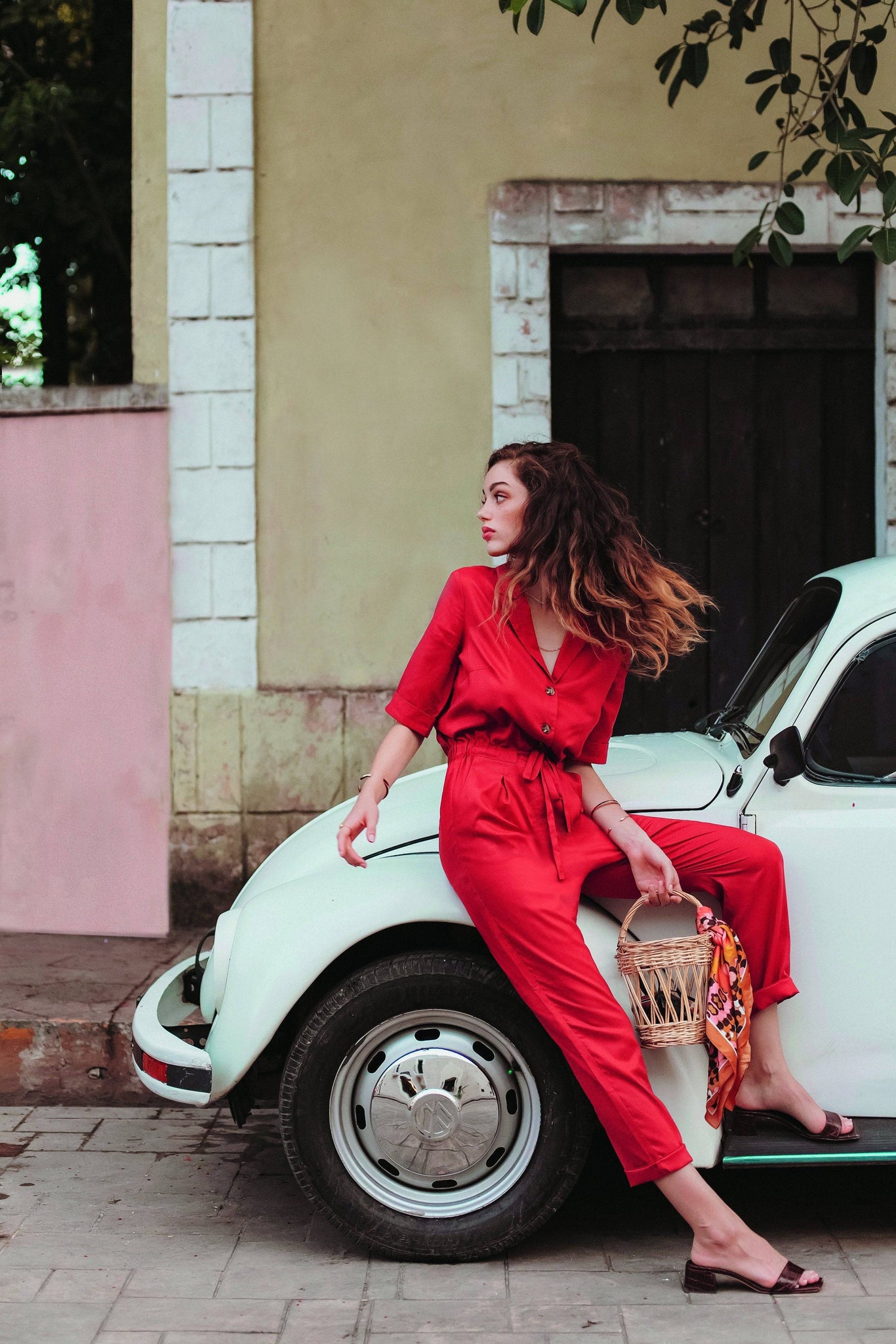 Grace & Mila Red Jumpsuit with sliding belt - Your Style Your Story