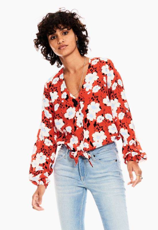 Garcia Red Blouse with Allover Print - Your Style Your Story