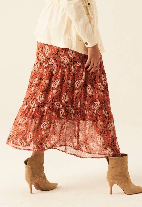 Garcia Red Midi Skirt with Elasticated Band - Your Style Your Story