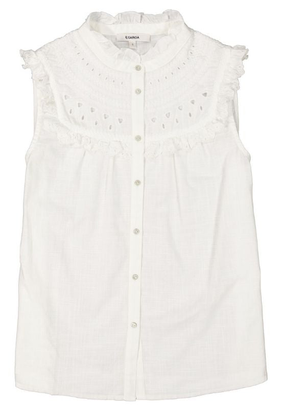 Garcia White Sleeveless Embroidery Blouse - Your Style Your Story