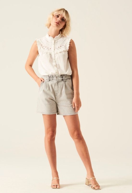 Garcia White Sleeveless Embroidery Blouse - Your Style Your Story