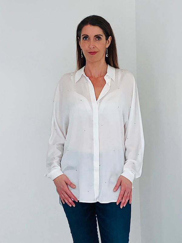 Access Fashion Long-sleeved white Shirt decorated with diamontes - Your Style Your Story